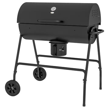 Outsunny Barrel Charcoal Bbq Grill With 420 Sq.In. Cooking Area, Outdoor Barbecue With Wheels, Ash Catcher And Built In Thermometer For Patio Picnic, Backyard Party, Black Black Steel