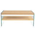 Double Layered Rectangular Coffee Table.The Board Is Made Of Mdf With Wooden Stickers, With Transparent Tempered Glass On Both Side.Suitable For Various Occasions Such As Living Rooms And Bedrooms. Wood Mdf Glass