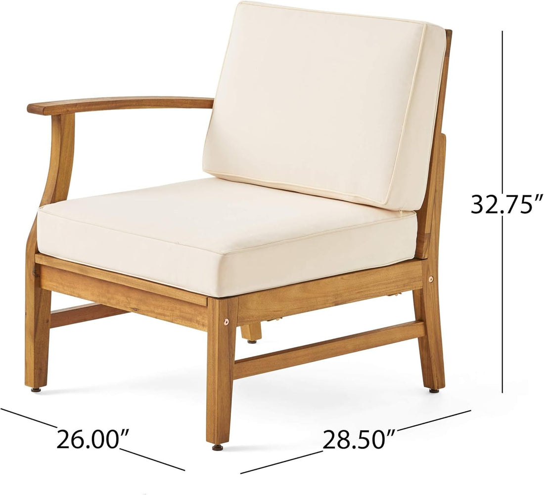 Perla Left Armchair, Cream Cream Acacia Wood