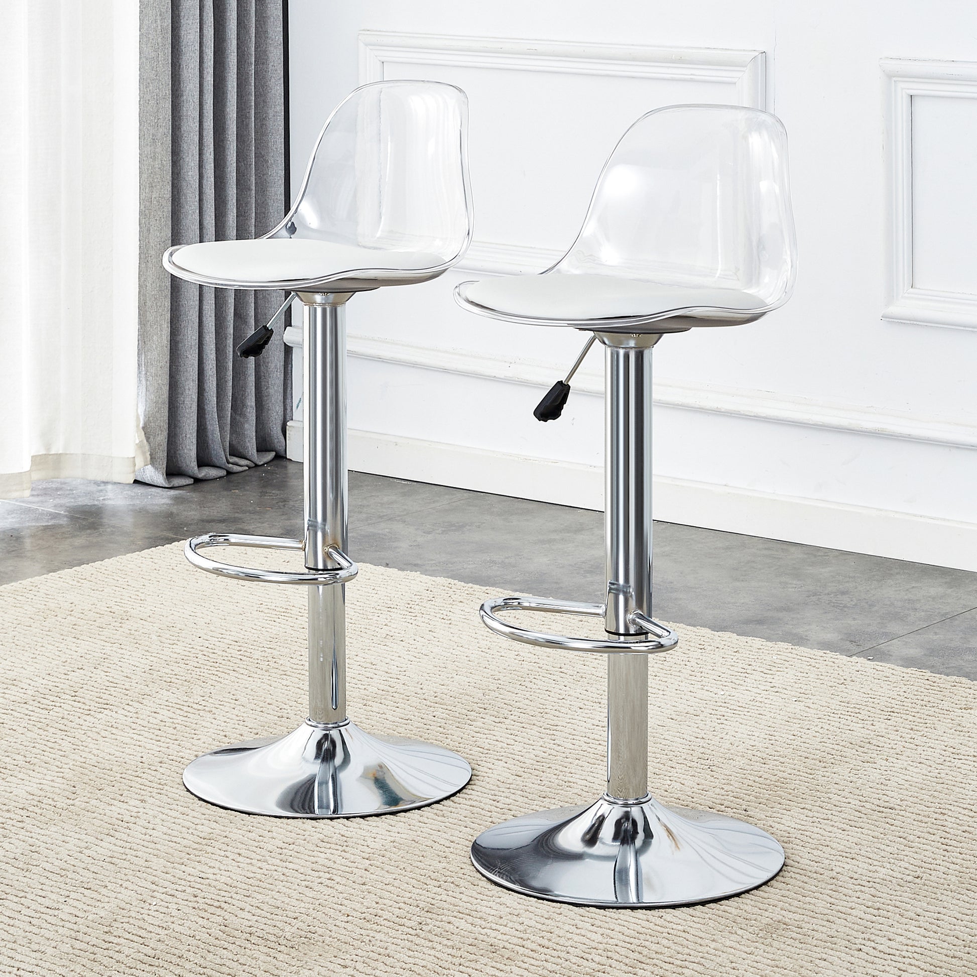 Modern Minimalist Bar Chairs And Bar Stools. Can Rotate 360 And Adjust Lifting. Pet Backrest And Pu Seats. Set Of 2. Suitable For Bars, Restaurants, And Front Desk Cashiers. W1151P172644 White Pu