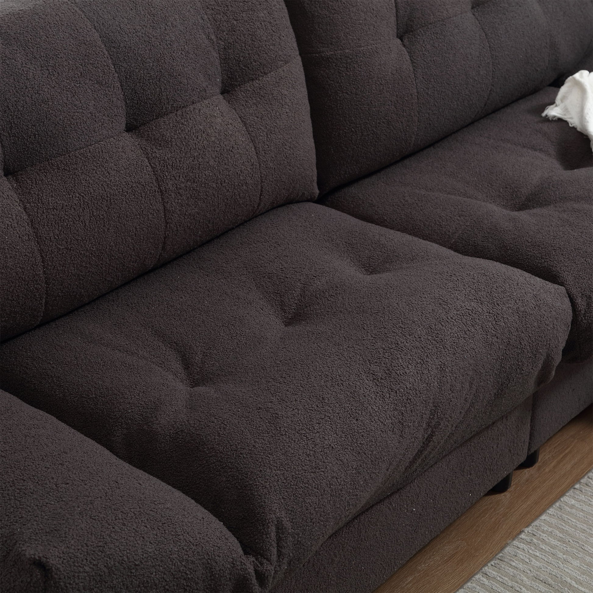 Cloud Style Sofa, Teddy Velvet Fabric, Comfy Padded Cloud Couch For Living Room, Apartment Dark Gray Light Brown Velvet Wood Primary Living Space Modern Polyester 2 Seat