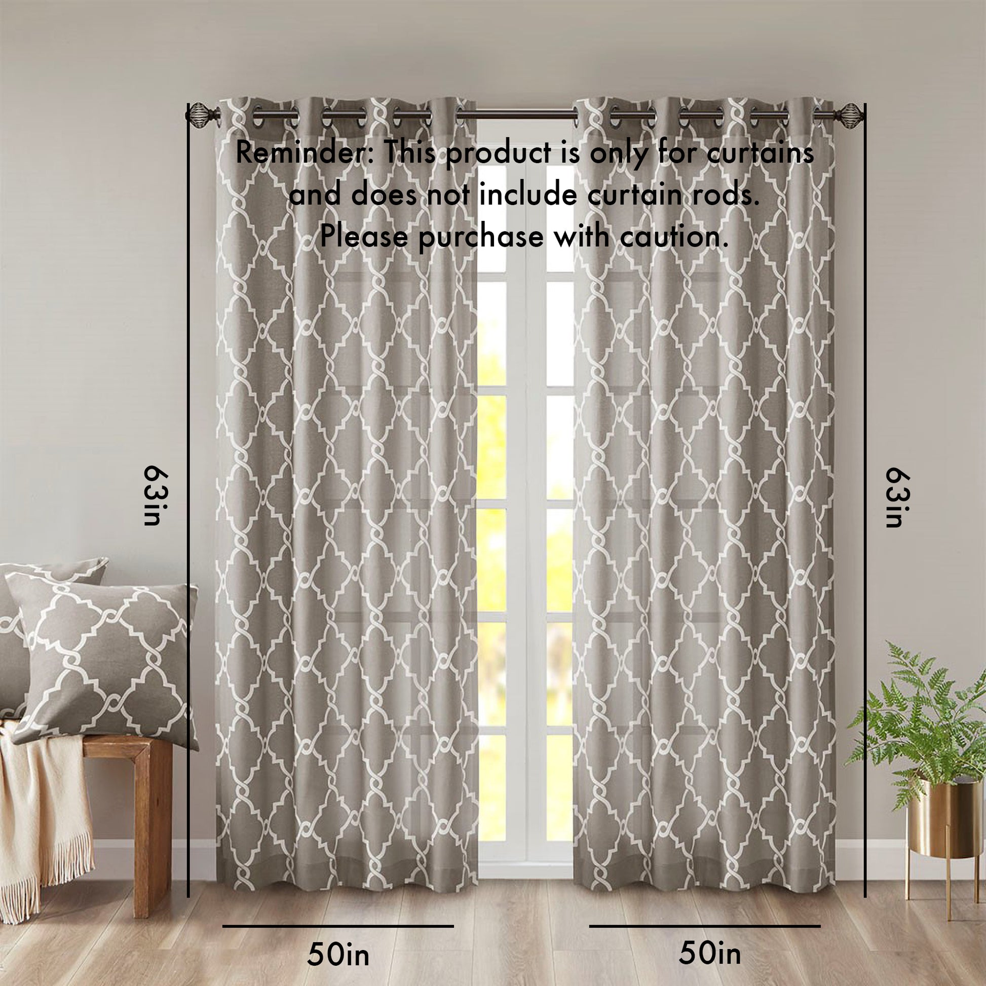 Fretwork Print Grommet Top Window Curtain Panel Only 1 Pc Panel Grey White Polyester