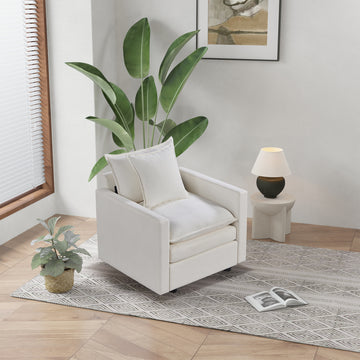 Chenille Fabric Comfy Deep Single Seat Sofa Upholstered Reading Armchair Living Room White Foam Chenille 1 Seat