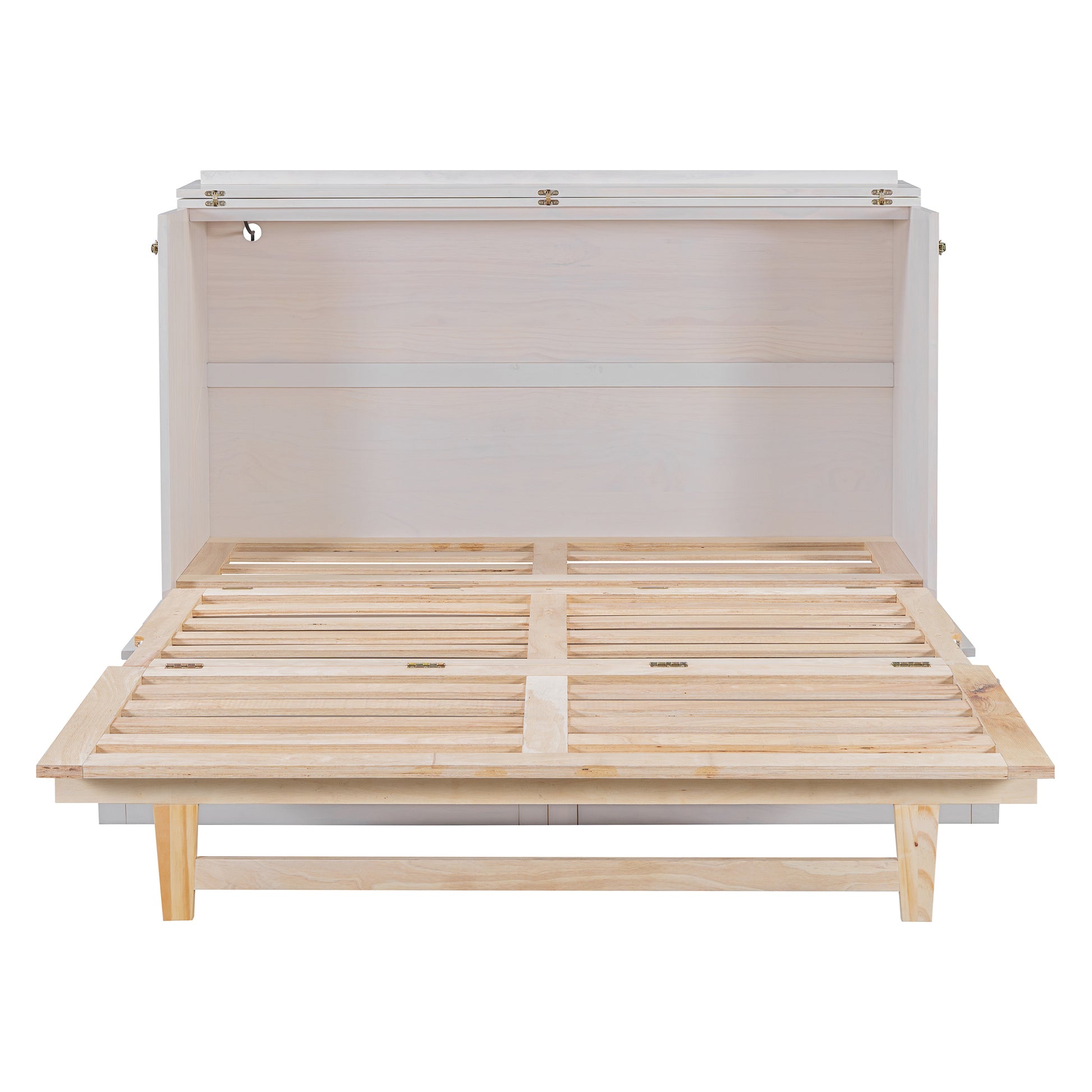 Queen Murphy Bed With Large Drawers,White Queen White Plywood