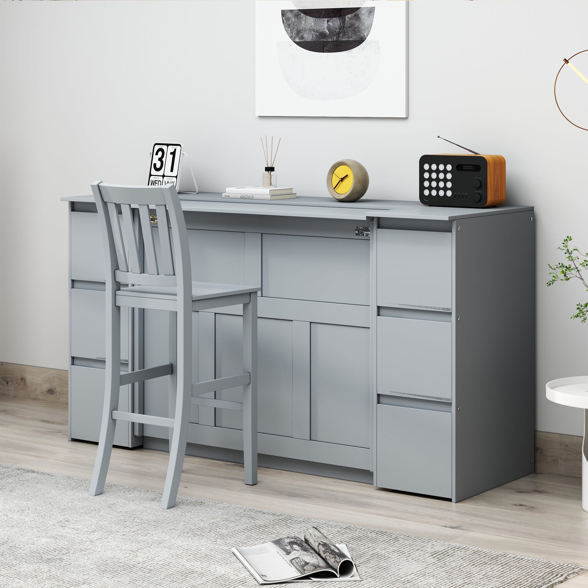 Twin Size Murphy Bed With Drawers, Cabinets And Usb Ports,Gray Twin Gray Mdf Lvl