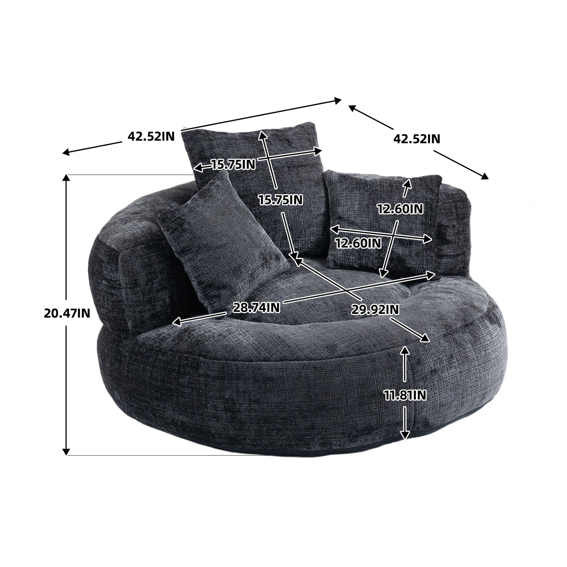 Coolmore Lazy Sofa Durable Comfort Lounger High Back Bean Bag Chair Couch With Three Pillows For Adults And Kids, Indoor & Outdoor, Single Gaming Sofa Chair For Bedroom,Office Black Chenille Black Foam Chenille 1 Seat