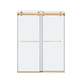 50'' 54'' W X 76'' H Double Sliding Frameless Shower Door With 3 8 Inch 10Mm Clear Glass In Brushed Gold Brushed Gold Stainless Steel