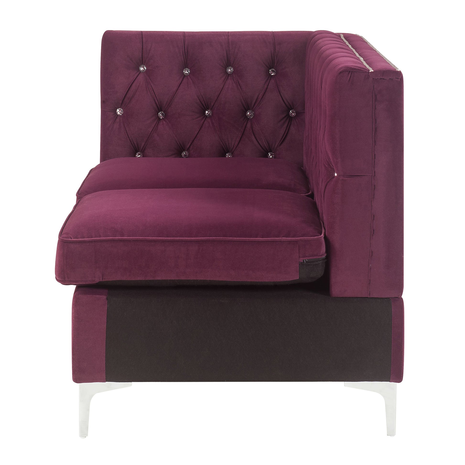 Burdy Tufted Loveseat With Trim Burgundy Velvet Wood Primary Living Space Tight Back Luxury Pine Square Arms Foam Velvet