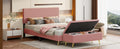 2 Pieces Bedroom Sets Queen Size Upholstered Bed Frame, Modern Corduroy Storage Ottoman,Pink Queen Pink 2 Piece Set Solid Wood Mdf