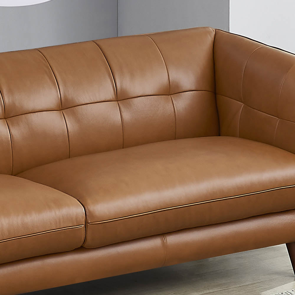 Solana Leather Sofa Cognac Down Filling Genuine Leather 3 Seat