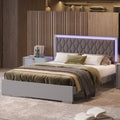 Queen Size Upholstered Bed With Led Lights,Modern Platform Bed With Velvet Headboard,Grey Queen Grey Mdf