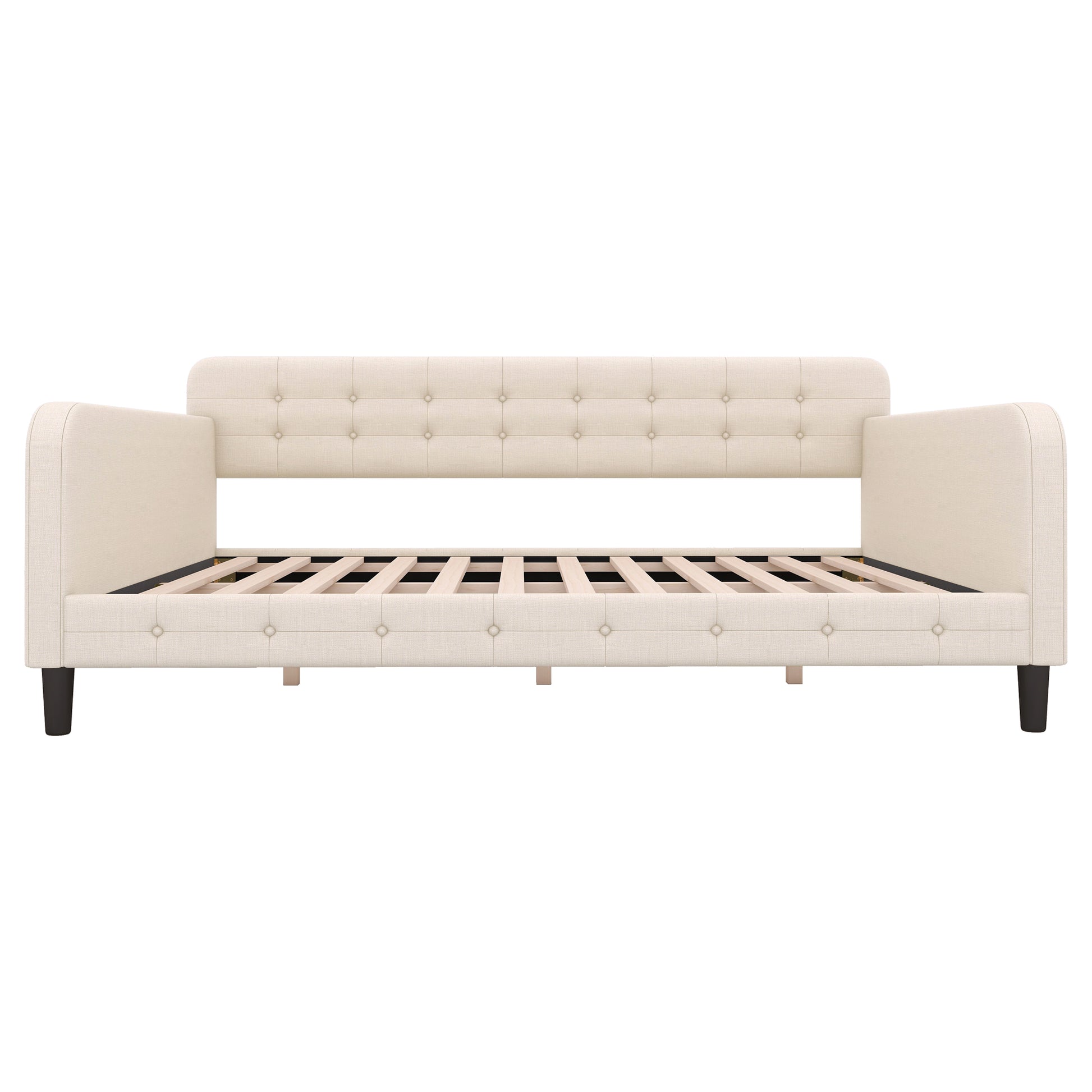 Full Size Upholstered Tufted Daybed With 4 Support Legs, Beige Box Spring Not Required Full Beige Wood Bedroom Daybeds Linen Upholstered