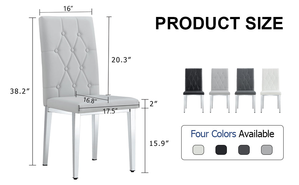 4 Piece Dining Chair, Modern Style Kitchen Upholstered High Back, Metal Leg Office Chair, Suitable For Dining Room, Office, Restaurant. Light Gray Pu