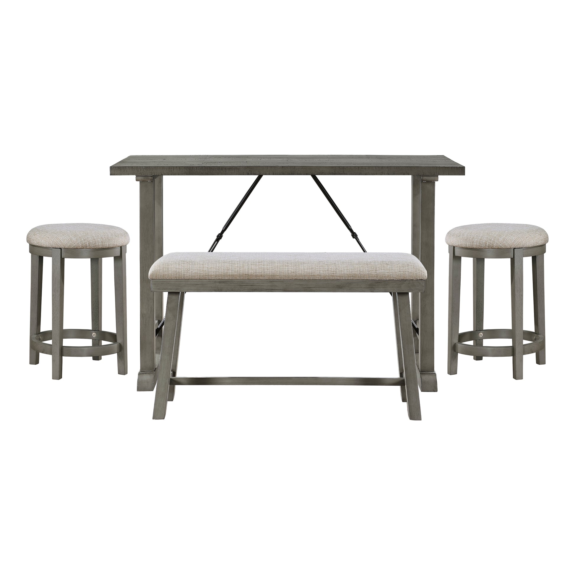 4Pc Counter Height Dining Set Light Gray Finish Counter Height Table With Bench 2X Stools Foam Cushioned Seats Kitchen Dining Breakfast Furniture Wood Light Gray Seats 4 Dining Room 54 Inches