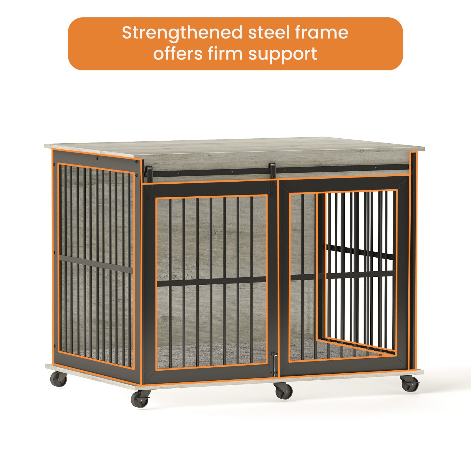 Furniture Dog Crate Sliding Iron Door Dog Crate With Mat. Grey,43.7''W X 30''D X 33.7''H Grey Dog Particle Board