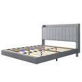 Queen Size Floating Bed Frame,With Remote Control Led Lights With Appwood Platform Light Grey Queen Light Grey Fabric Metal