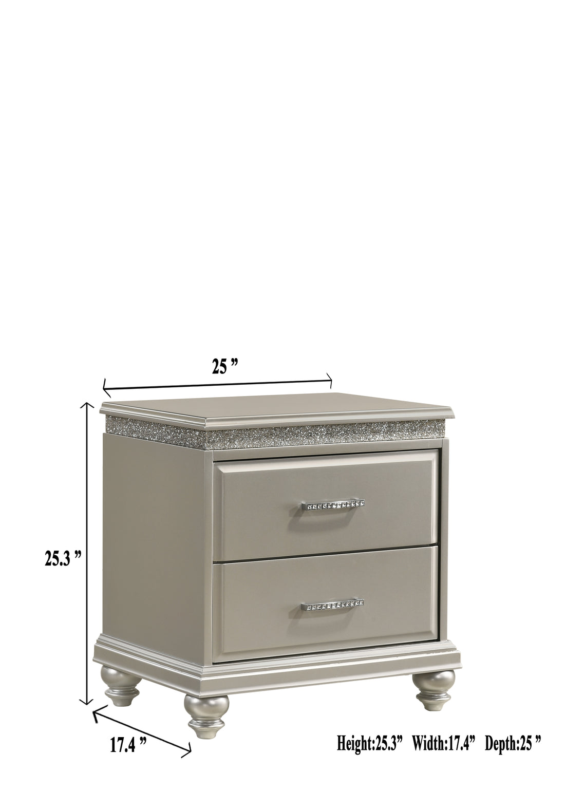 Valiant Nightstand Pearl Silver Silver White Wood