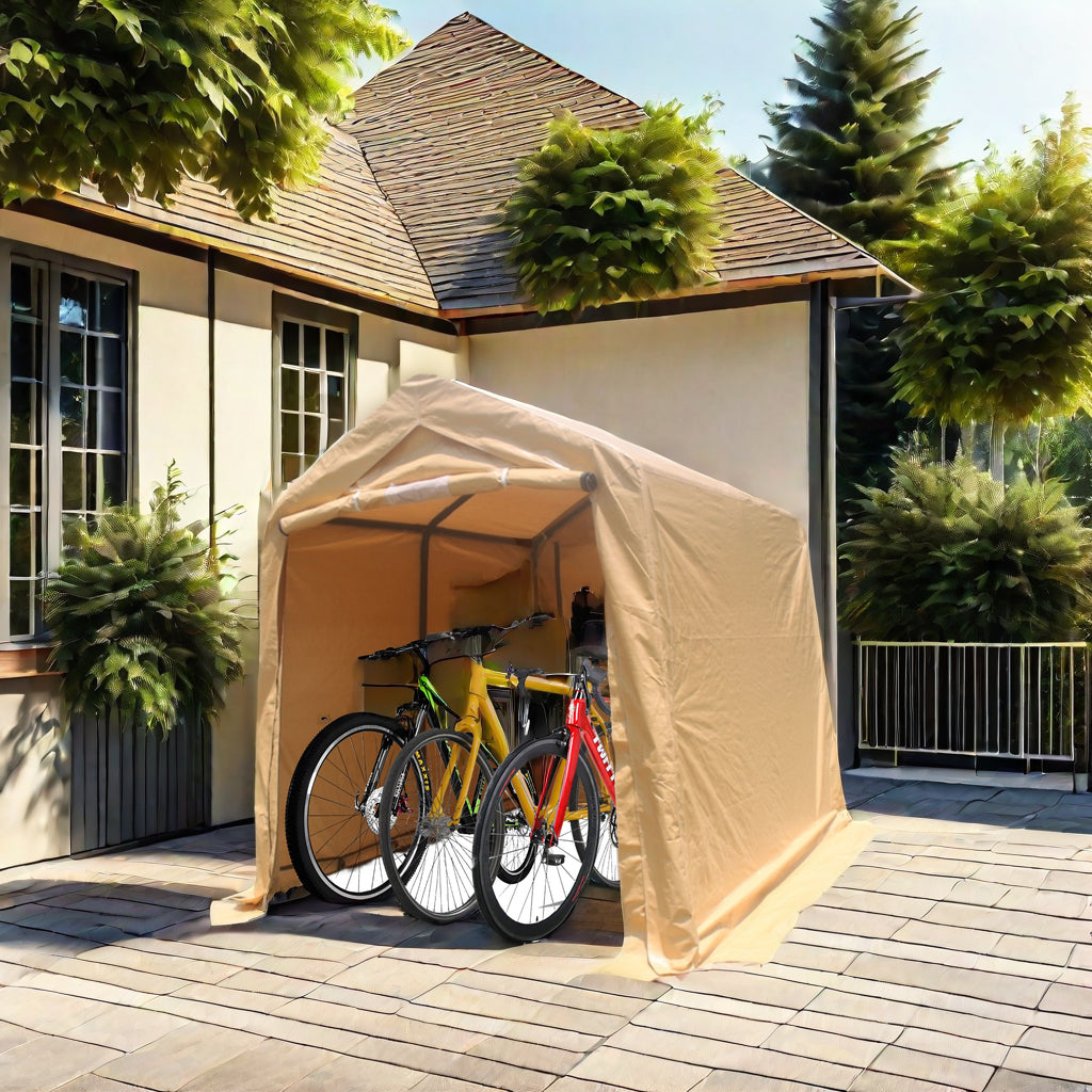 7X8 Ft Outdoor Portable Gazebo Storage Shelter Shed With 2 Roll Up Zipper Doors & Vents Carport For Motorcycle Waterproof And Uv Resistant Anti Snow Portable Garage Kit Tent, Sand Sand No Foundation Needed Garden & Outdoor American Design,American