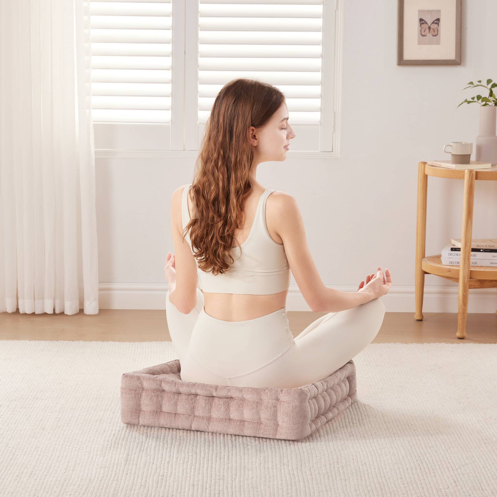 Poly Chenille Square Floor Pillow Cushion 24X24" Blush Polyester