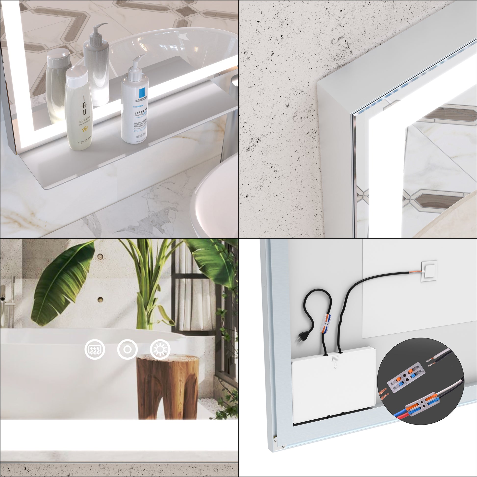 32X40 Inch Led Bathroom Vanity Mirror Wall Mounted Adjustable White Warm Natural Lights Anti Fog Touch Switch With Memory Modern Smart Large Bathroom Mirrors Silver Aluminium