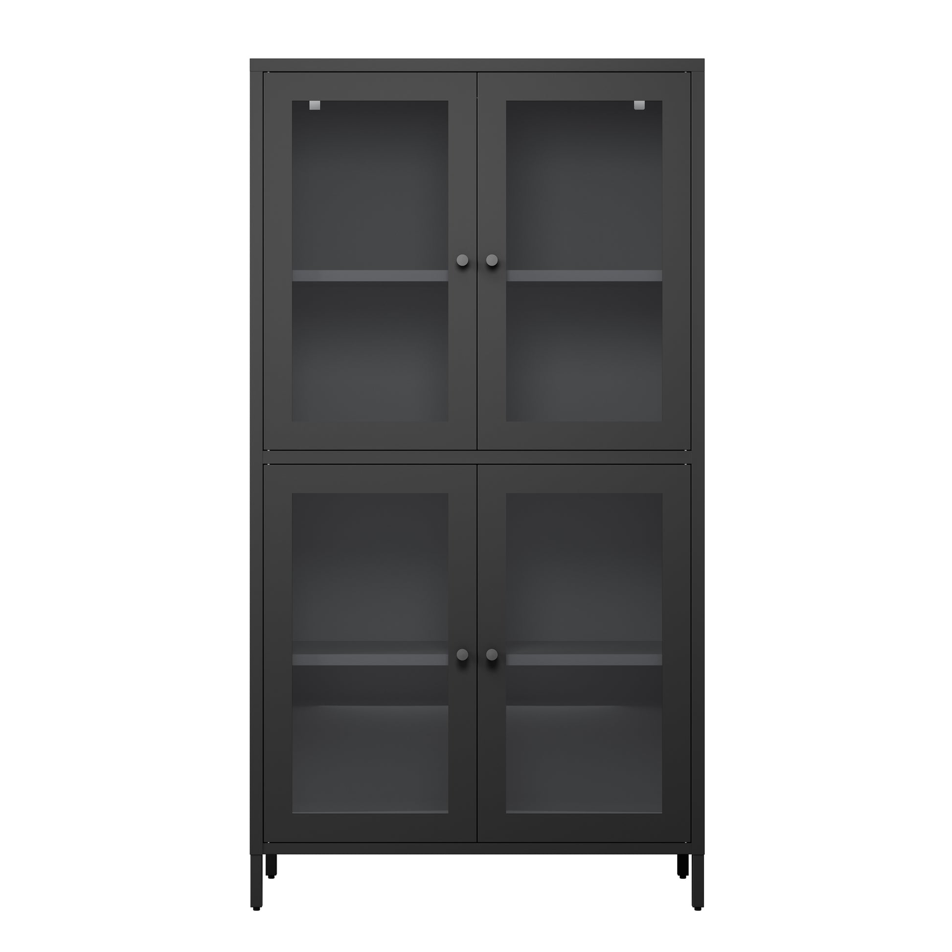 Classic Metal Storage Cabinet Display Cabinet With 4 Glass Doors 4 Shelves Cabinet Bookcase Side Cabinet For Home Office Living Room Kitchen Hallway Black, Flat Tempered Glass Freestanding 3 4 Shelves Glass Pane Black Study Glass Doors Classic Steel