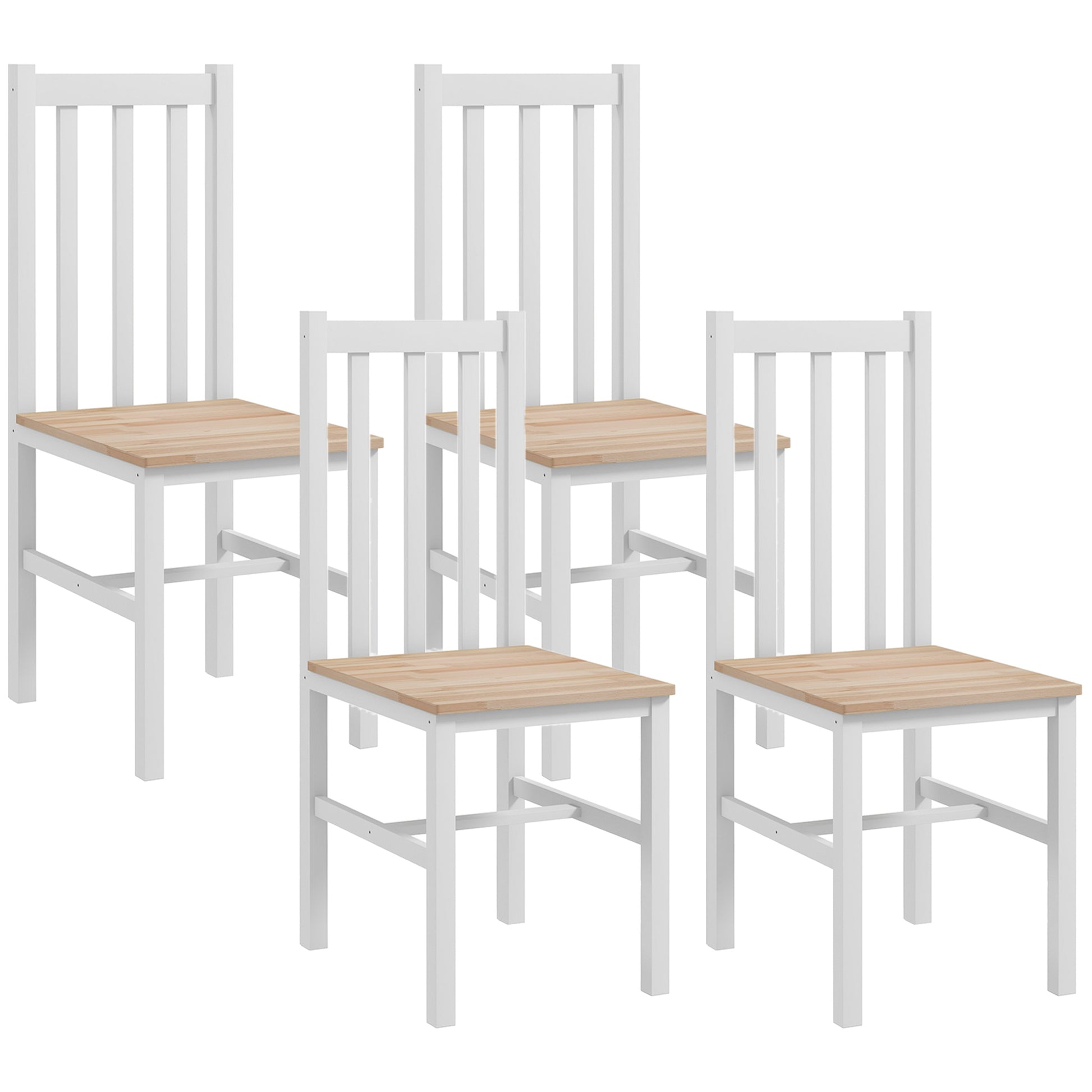 Homcom Farmhouse Armless Dining Chairs, Set Of 4 With Slat Back, White White Pine