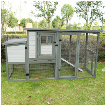 79"Large Chicken Coop With Upgraded Perches, Wooden Outdoor Chicken Cage With Large Nesting Box, Weatherproof Open Asphalt Roof &Removable Bottom, Duck House, Rabbit Hutch Blue Grey Solid Wood