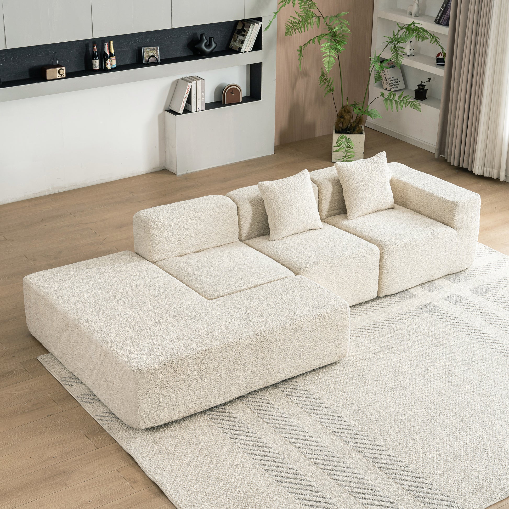 116.5" Sectional Sofa Full Compressed Sofa Couch Free Combined Sofa For Living Room, Beige Beige Foam Polyester 4 Seat