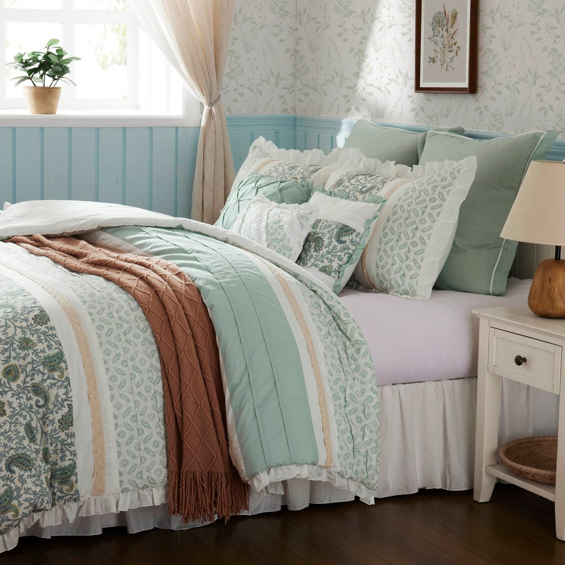9 Piece Cotton Percale Comforter Set Aqua Cal King California King Aqua Polyester
