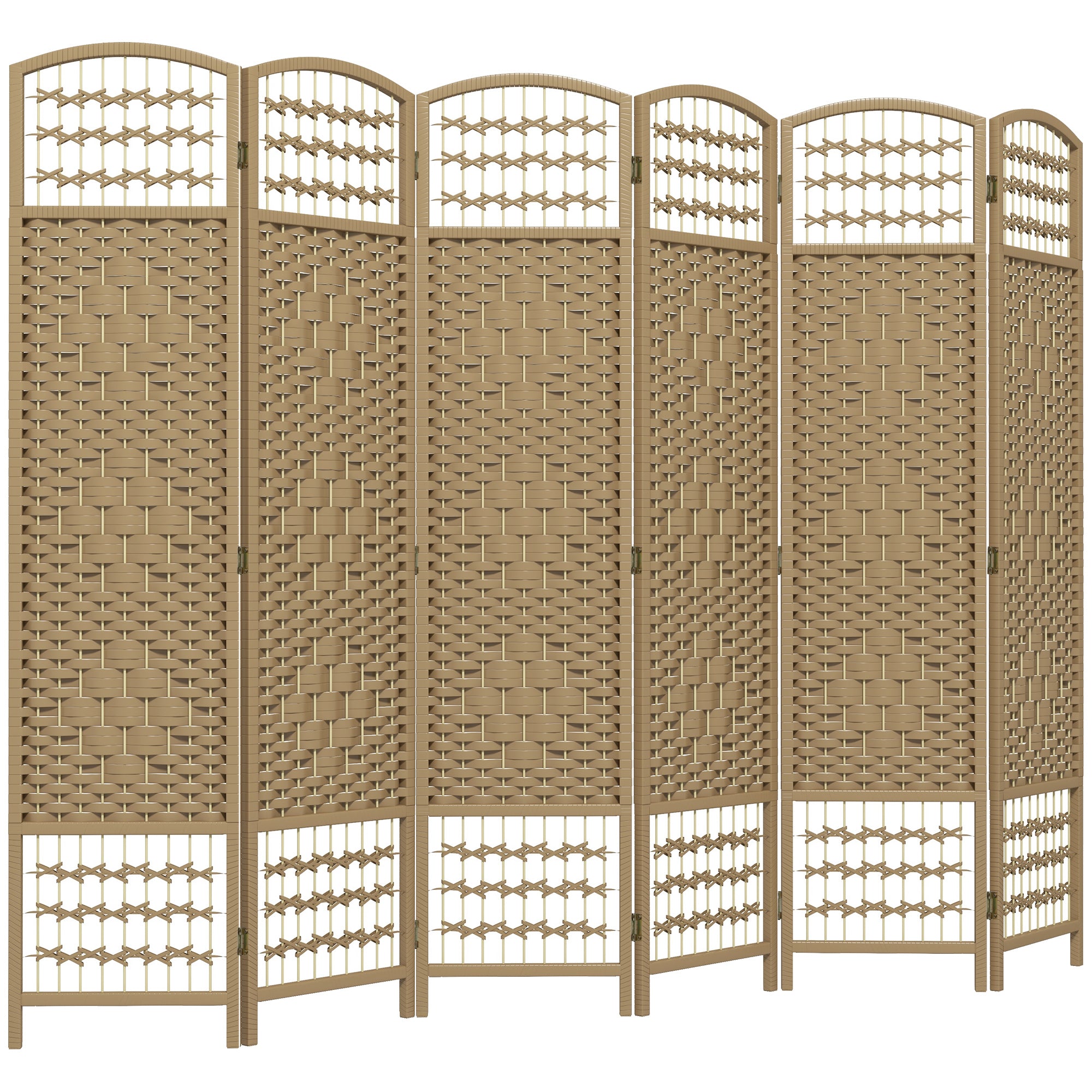 Homcom 6 Panel Room Divider, Folding Privacy Screen, 5.6' Room Separator, Wave Fiber Freestanding Partition Wall Divider, Natural Natural Wood Wood