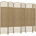 Homcom 6 Panel Room Divider, Folding Privacy Screen, 5.6' Room Separator, Wave Fiber Freestanding Partition Wall Divider, Natural Natural Wood Wood