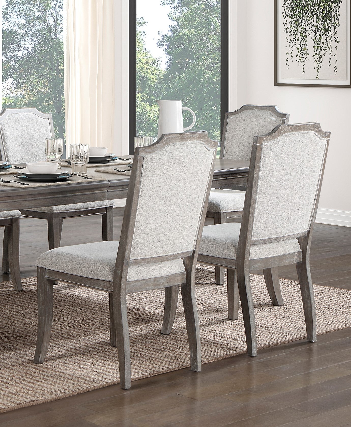 Classic Kitchen Dining 7Pc Set Extendable Table And 6 Side Chairs Chenille Fabric Upholstered Brown Gray Finish Wooden Furniture Wood Wood Brown Gray Seats 6 Wood Dining Room Removable Leaf