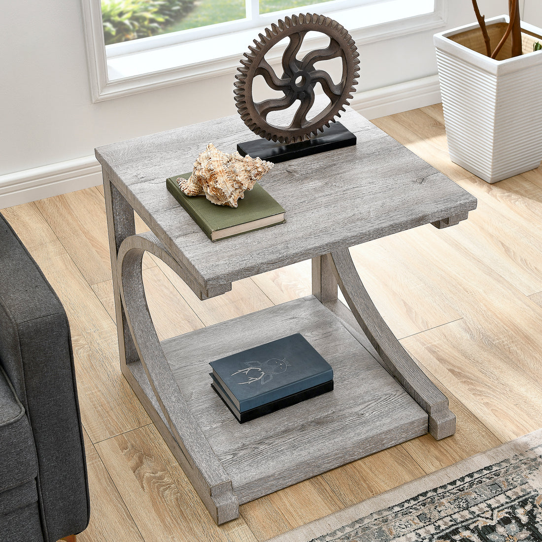Unique Coffee Table, Solid Wood 23.8 Inch Modern Coffee Table Modern Center Table With Storage, Solid Wood Special Shape Coffee Table, Living Room, Kitchen, Apartment Dining Table Gray Solid Wood Mdf