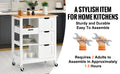 Rolling Portable Small Kitchen Island Cart On Wheels With Solid Wood Top, Dining Room Serving Utility Carts Mobile Movable With 3 Drawers And Storage Shelves Cabinet, White White White Dining Room American Design Rectangular Kitchen Island Sets Mdf Small