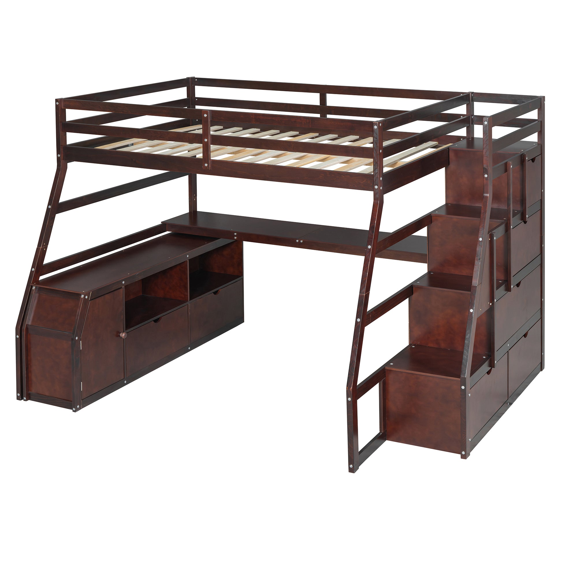 Full Size Loft Bed With 7 Drawers 2 Shelves And Desk Espresso Full Espresso Plywood