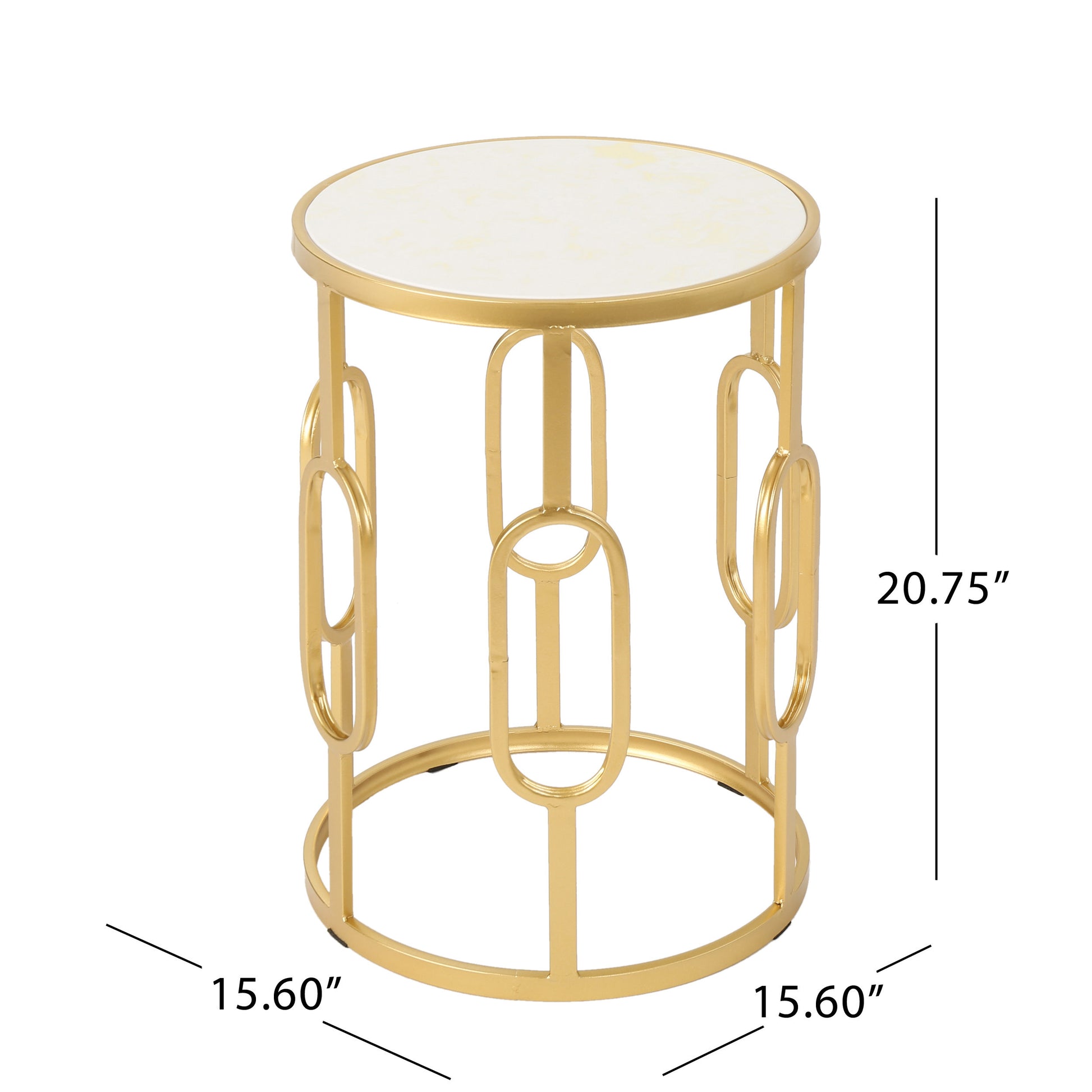 Drexel 16" Side Table - White Gold Metal Stone