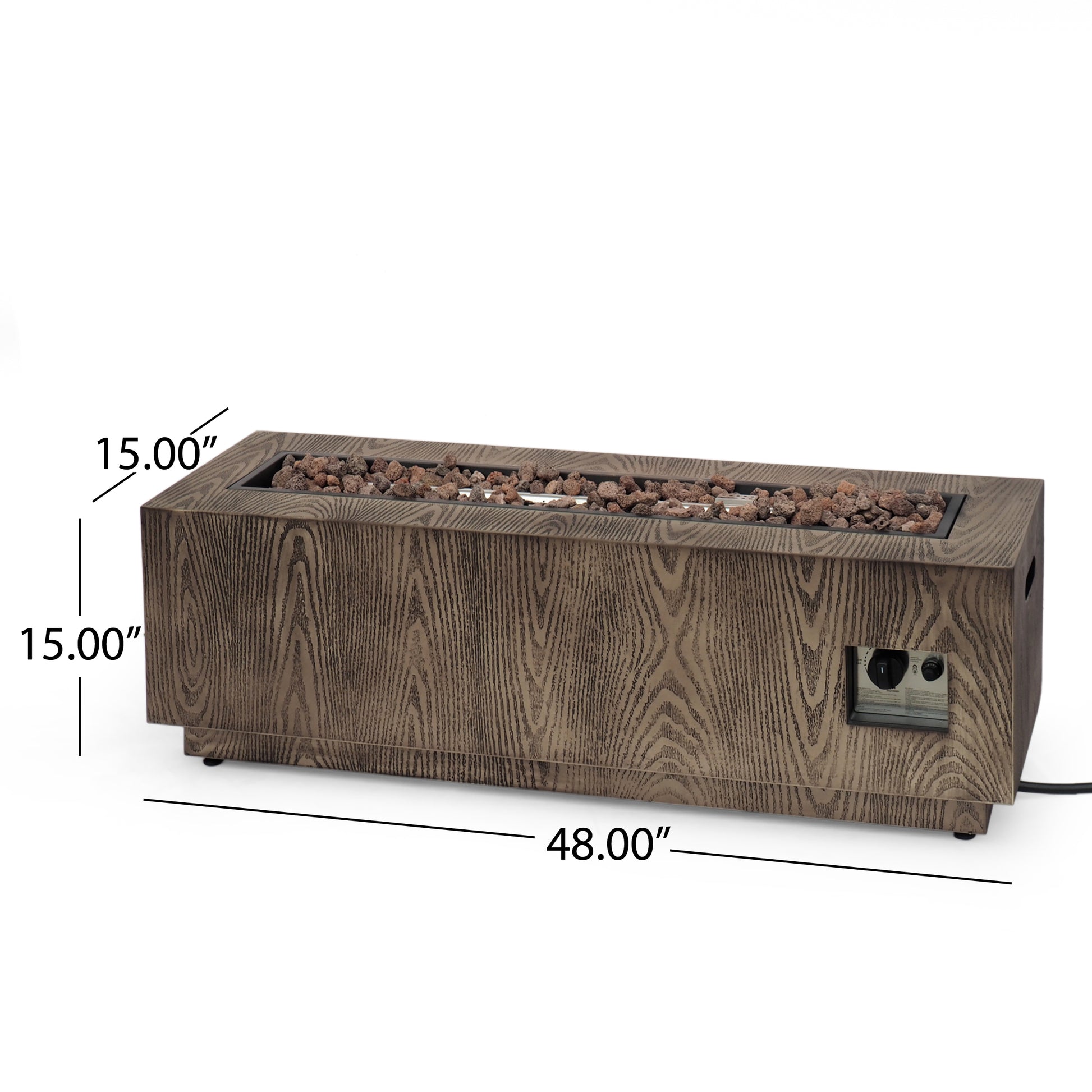 48" Outdoor 50,000 Btu Rectangular Iron Propane Fire Pit, Brown Wood Pattern Tank Cover Not Included Wood Iron