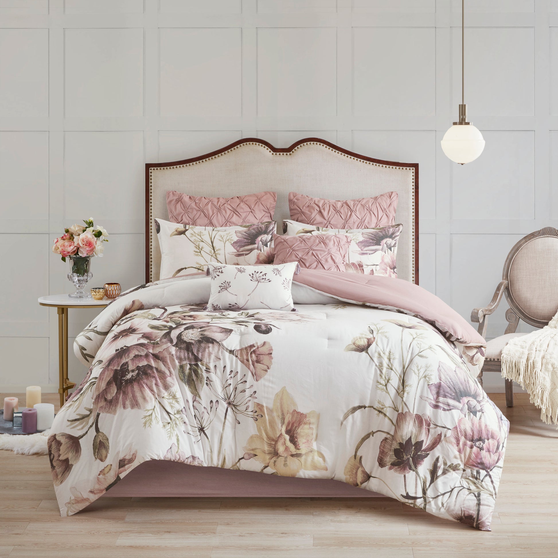 8 Piece Cotton Printed Comforter Set Blush King King Blush Polyester