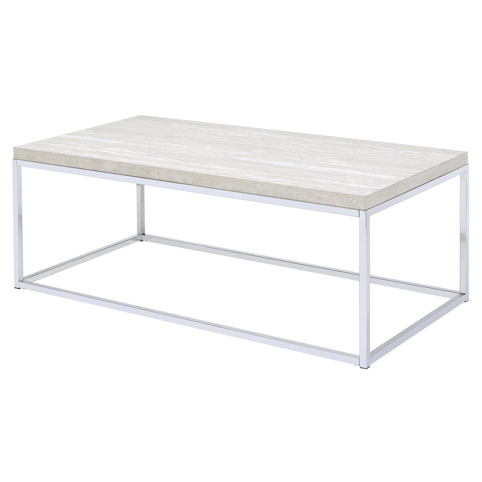 Light Oak And Chrome Coffee Table With Open Base Natural Primary Living Space Rectangular Wood Metal Sled