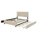 Queen Size Velvet Upholstered Platform Bed With 2 Drawers And 1 Twin Xl Trundle Beige Queen Beige Upholstered