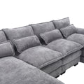 United We Win Modern Large Chenille Fabric U Shape Sectional Sofa Light Gray Chenille 4 Seat