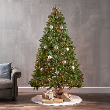 7' Dunhill Hinged Tree With 650 Multi Lights Ul,Dia:52 Green Pvc