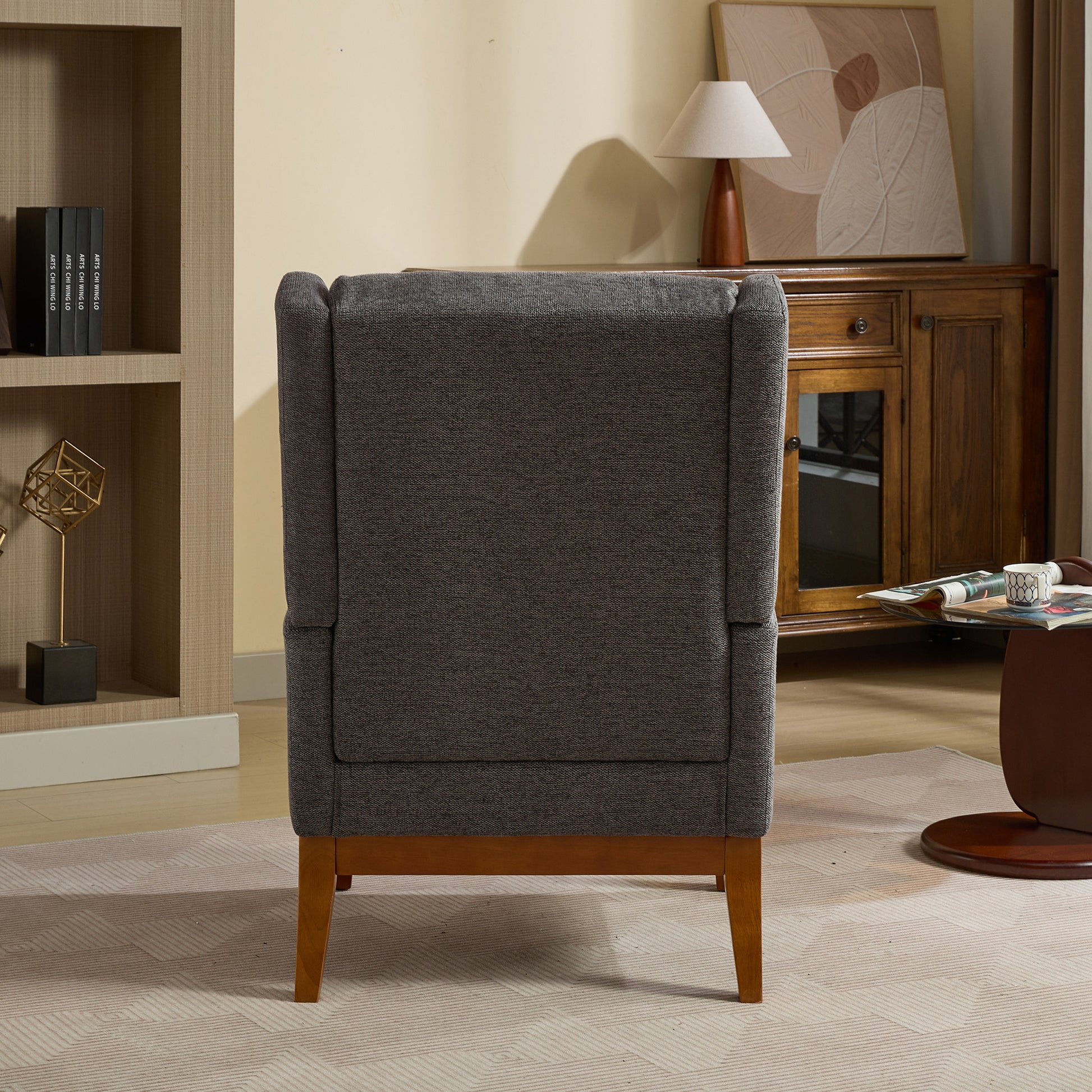 26.18" Wide Modern Accent Chair,Polyester Blend High Back Reading Chair ,Upholstered Armchair Club Chair,Single Sofa With Wood Legs For Living Room,Bedroom,Reading Room,Office,Charcoal Charcoal Foam