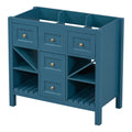 36'' Bathroom Vanity Without Sink, Solid Wood Frame Bathroom Storage Cabinet, Freestanding Vanity With 5 Drawers& Soft Closing Doors Not Include Basin Sink Blue Bathroom Solid Wood Mdf