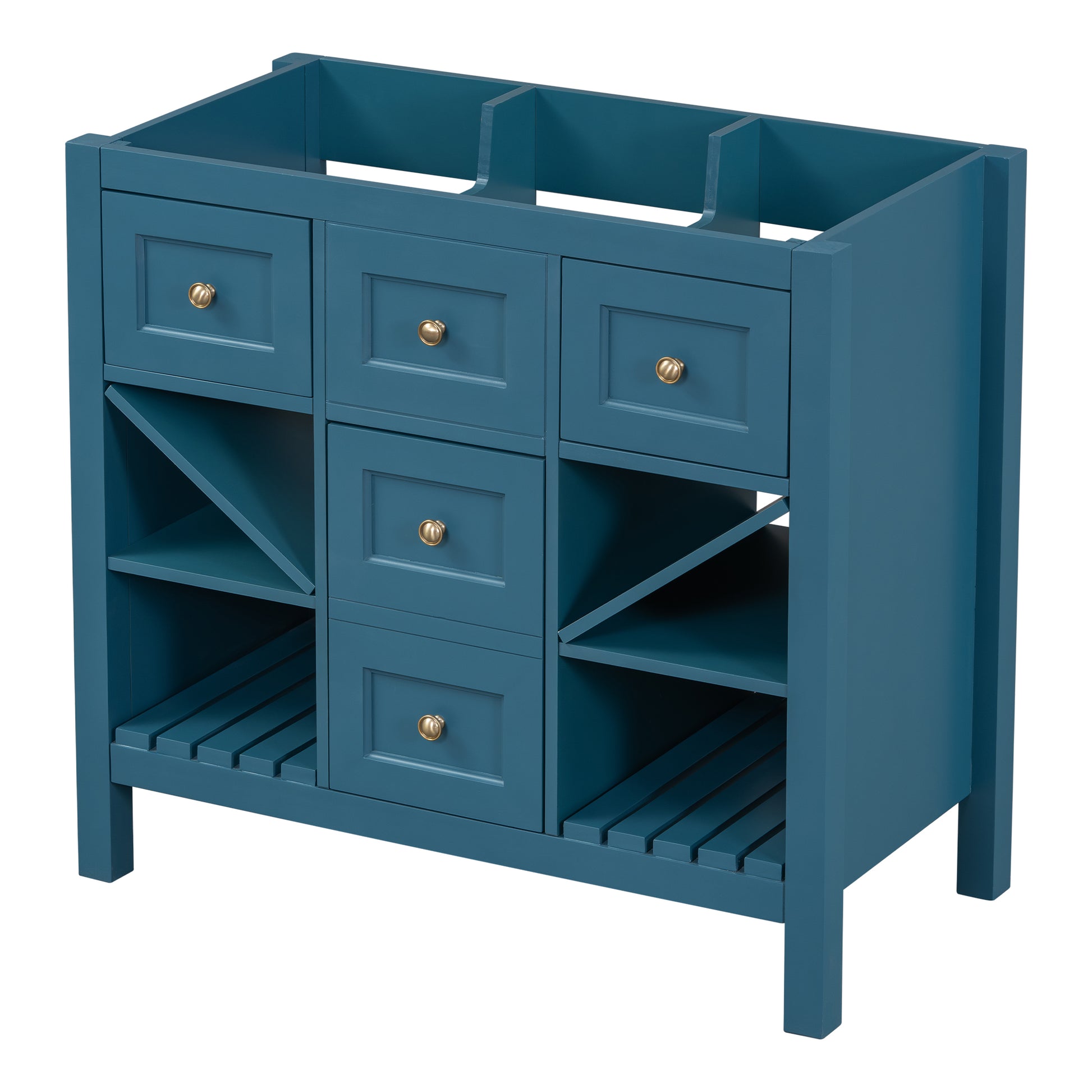 36'' Bathroom Vanity Without Sink, Solid Wood Frame Bathroom Storage Cabinet, Freestanding Vanity With 5 Drawers& Soft Closing Doors Not Include Basin Sink Blue Bathroom Solid Wood Mdf