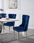 Contemporary Blue Color Flannelette 2Pcs Side Chairs Button Tufted Upholstered Dining Chairs Wingback Design Furniture Set Blue Dining Room Classic,Contemporary,Luxury Wingback Chair Tufted Back Set Of 2 Solid Wood