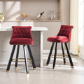 Coolmore Set Of 2,Back Pull Point Design, Velvet Material, 360 Degree Rotation, Back Pull Loop Detachable Design, Rivet Decoration, Square Foot Wooden Bar Chair Red Velvet