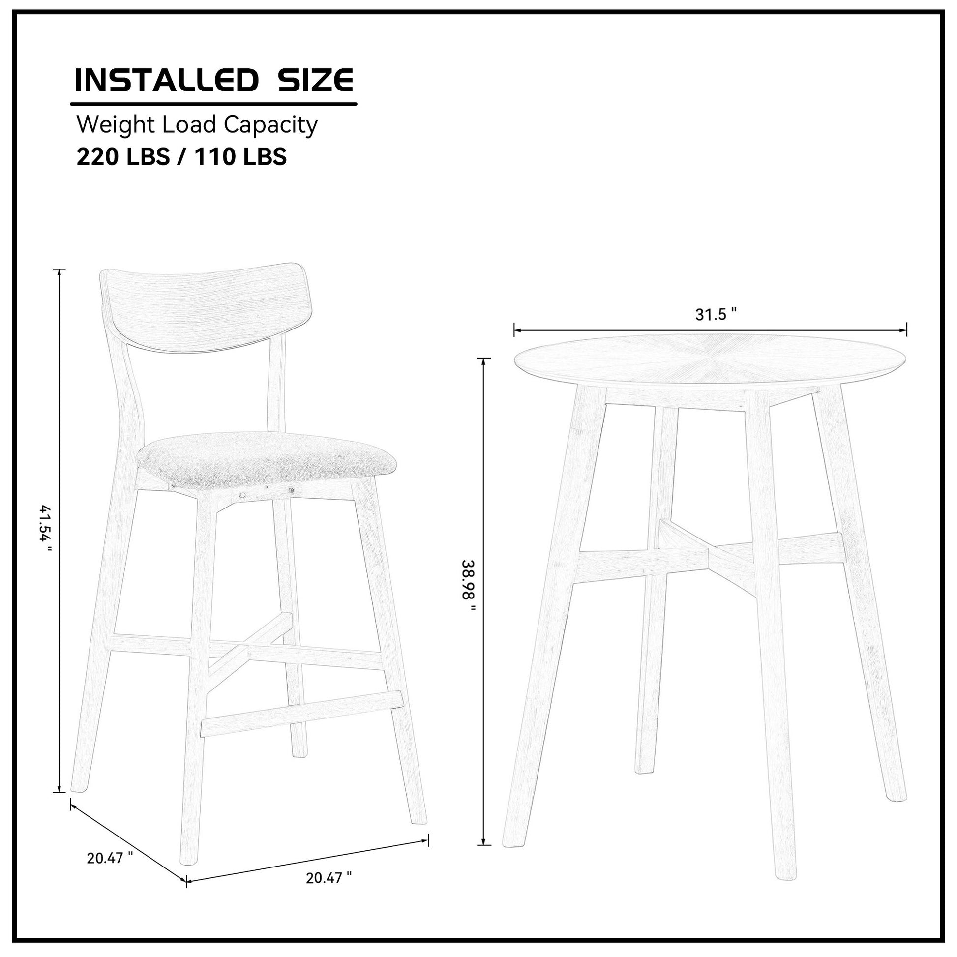 3 Pieces Bar Table Set,Modern Round Counter Height Pub Table, Wooden High Top With Bar Stools Pub Dining Set For Kitchen,Restaurant,Cocktail Bar,Oak Oak Solid Wood Mdf