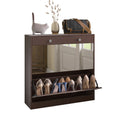 Mirror Shoe Cabinet With 2 Tier Drawers, Mirror Shoe Rack With 1 Drawer Storage, Mirror Shoe Organizer With 2 Layers In A Drawer For Entrance, Entryway, Bedroom,Brown Finish 1 2 Drawers Brown Brown Primary Living Space Glass Doors Mdf Glass