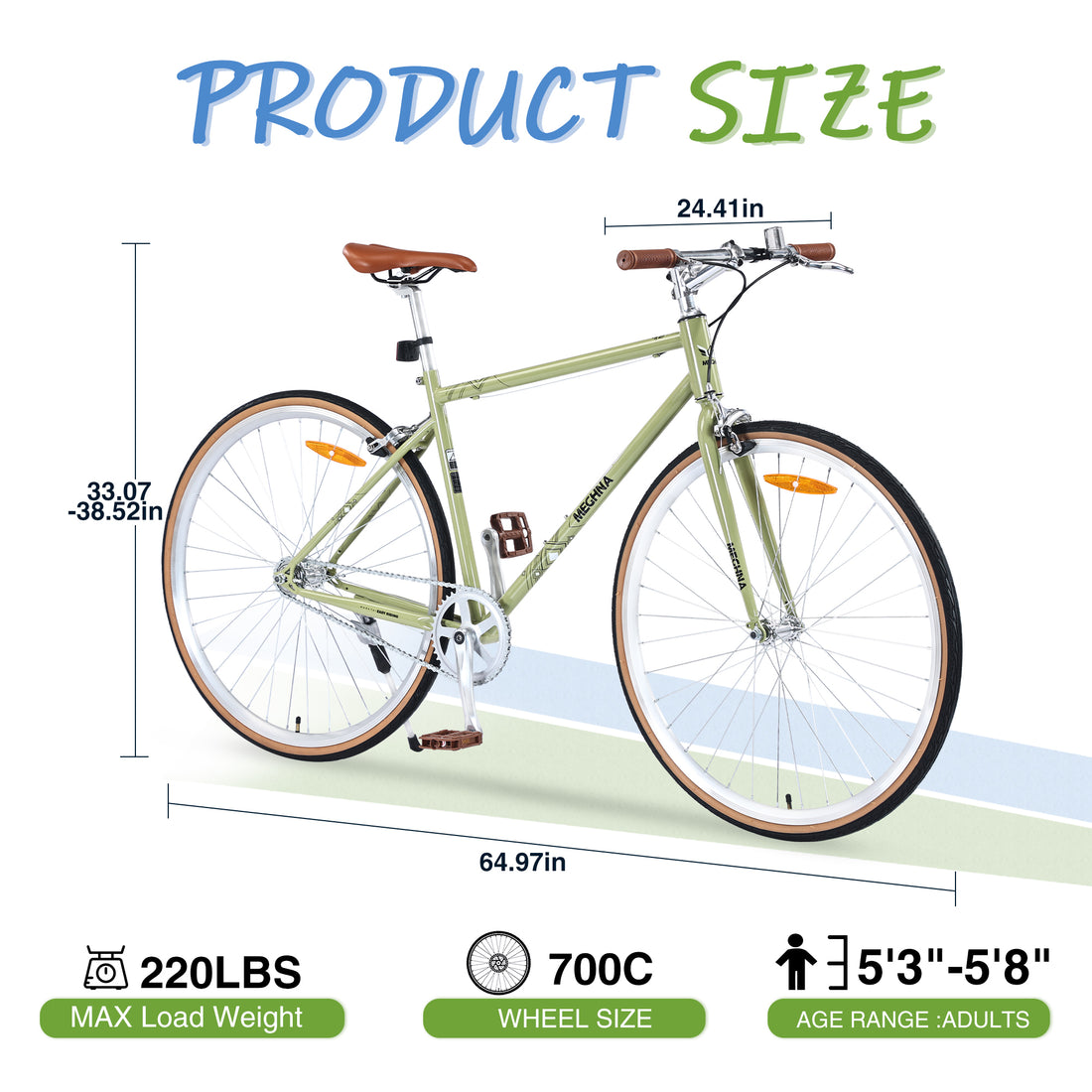 Single Speed Retro Style 700C Road Bike For Men Women'S City Bicycle,Steel Frame Light Green Steel